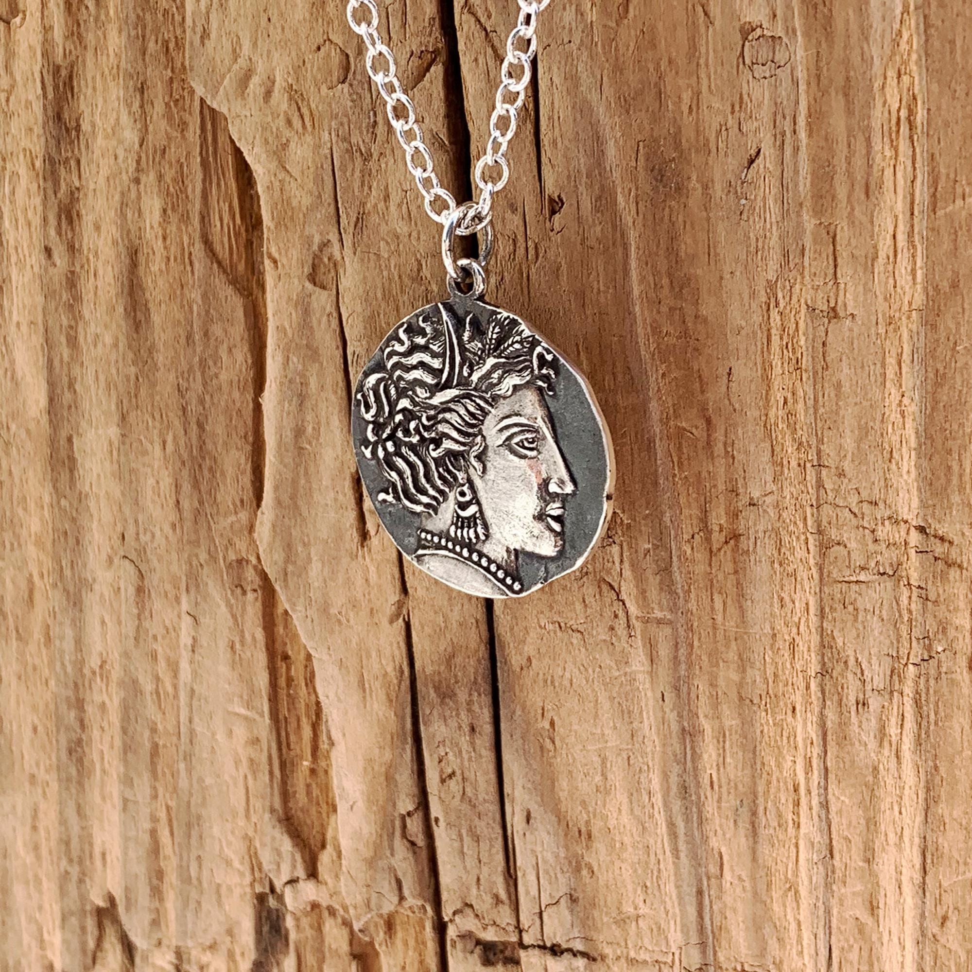 デメテル 豊穣の女神ネックレス スターリングシルバー ギリシャコイン 収穫 穀物 サイクル 生命 死 新米ママ 農民 古代神話 ギフト 友人