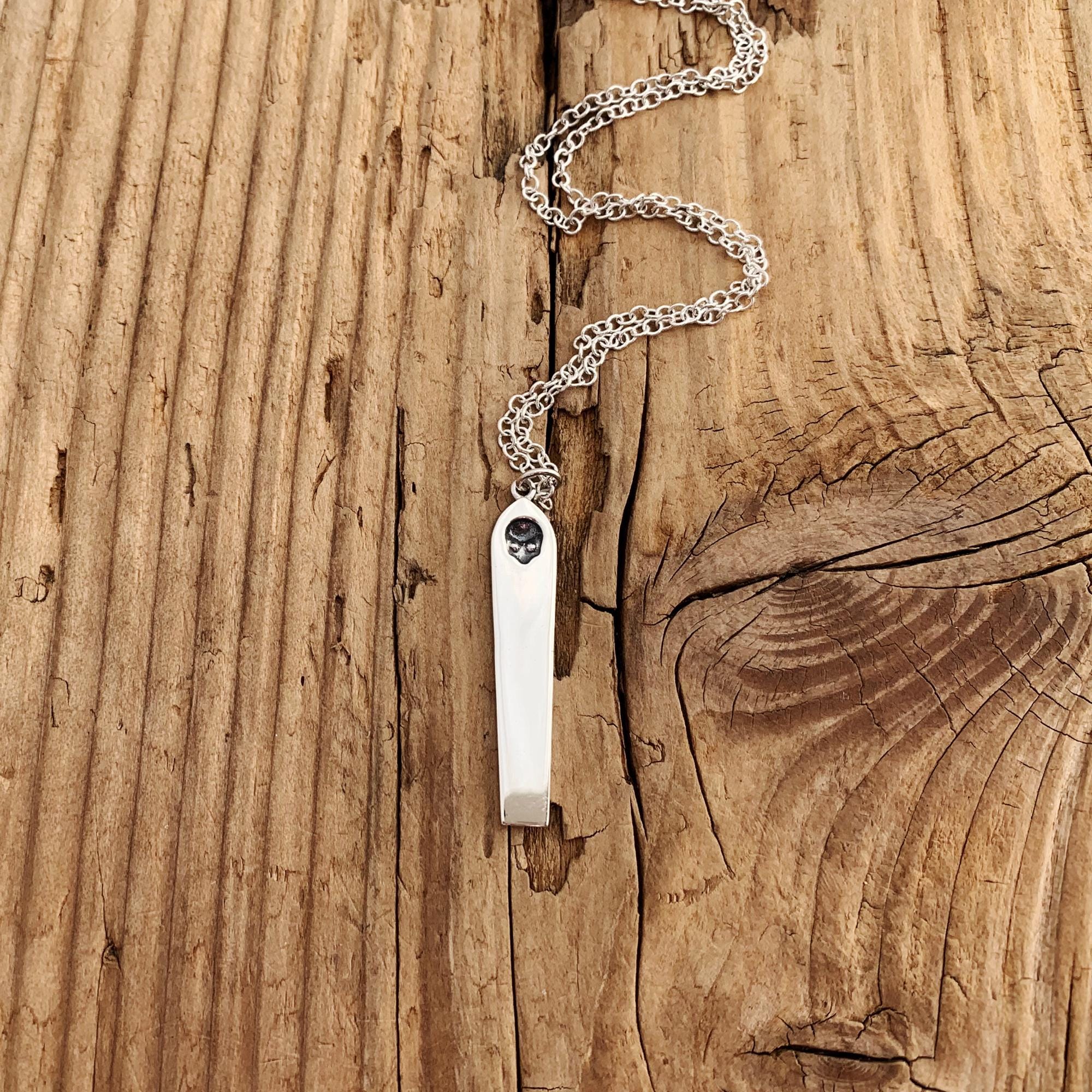 Memento Mori Skull Vertical Pendant Necklace Sterling Silver Halloween ...