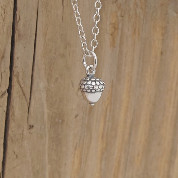 Tiny Acorn Charm Lucky Pendant Necklace Sterling Silver Gift Boxed 925 Wedding Favour Oak Tree Autumn Fall Gift Nature Christmas Friend Gift