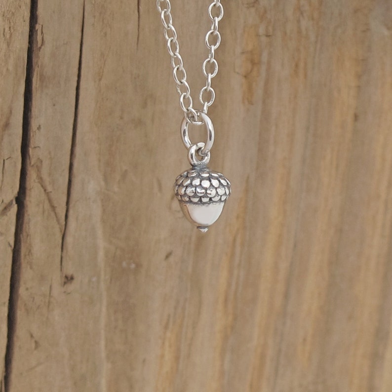 Tiny Acorn Charm Lucky Pendant Necklace Realistic Sterling Silver Gift Boxed 925 Wedding Favour Oak Tree Autumn Fall Gift Nature Christmas Friend Gift