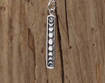 Moon Phase Pendant Necklace Sterling Silver Vertical Celestial Jewellery Gift Boxed Gothic Halloween Pagan Wiccan Witch Unisex Friend