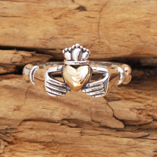 Claddagh Ring Sterling Silver Bronze Heart Mixed Metals Crown Engagement Friendship Holy Communion Mum Daughter Love Gift Box Friend