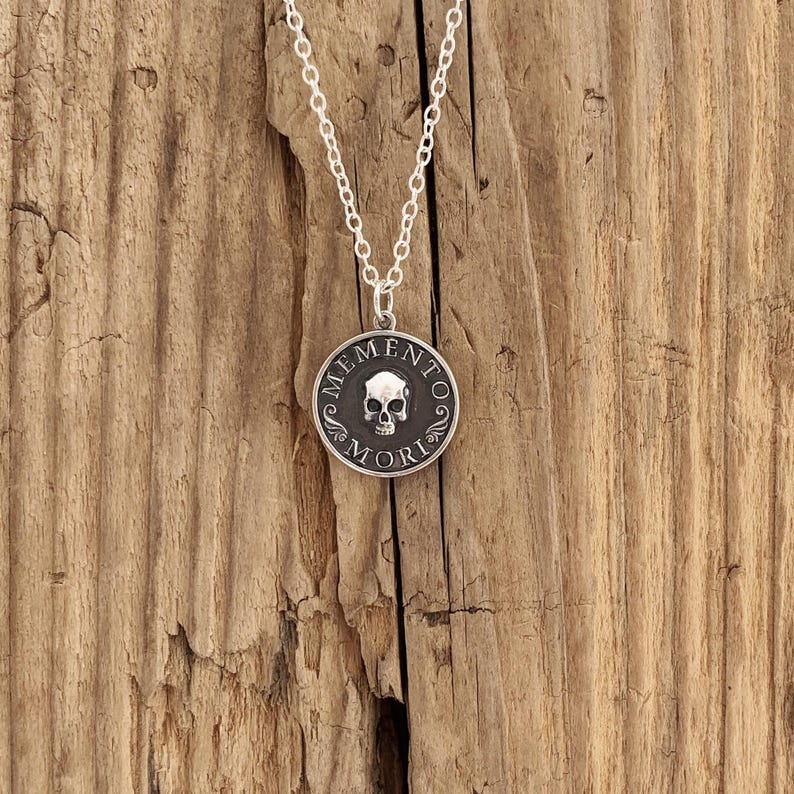 Memento Mori Skull Pendant Necklace Sterling Silver Mourning Remember ...