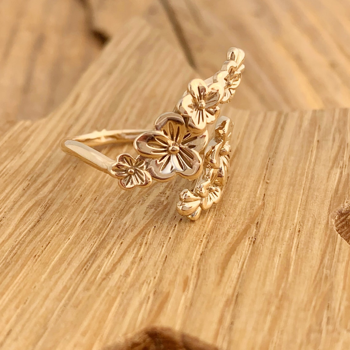 Cherry Blossom Ring Adjustable Bronze Gold Spring Flowers Romantic ...