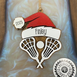 Personalized Lacrosse Ornament | 2025 Lacrosse Santa | Laser Cut | Hand Painted Lacrosse
