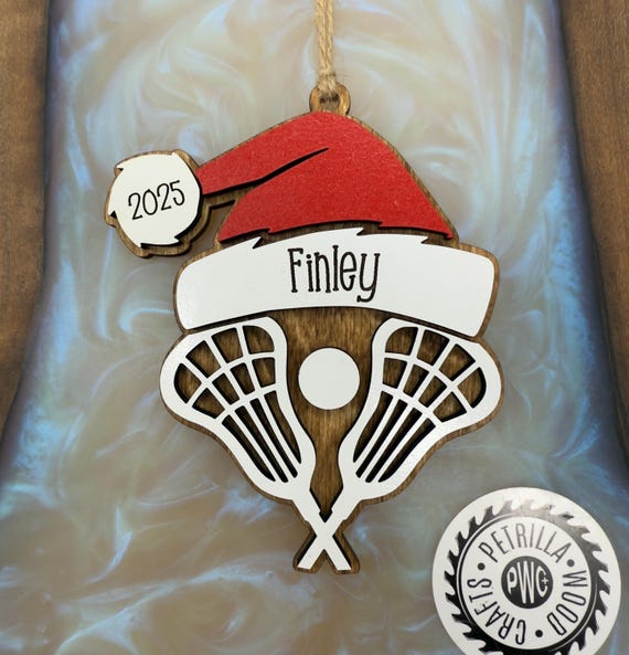Personalized Lacrosse Ornament | 2025 Lacrosse Santa | Laser Cut | Hand Painted