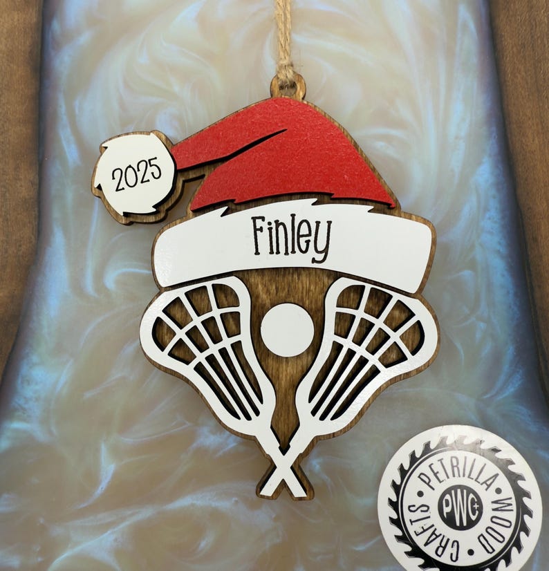 Personalized Lacrosse Ornament | 2025 Lacrosse Santa | Laser Cut | Hand Painted Lacrosse