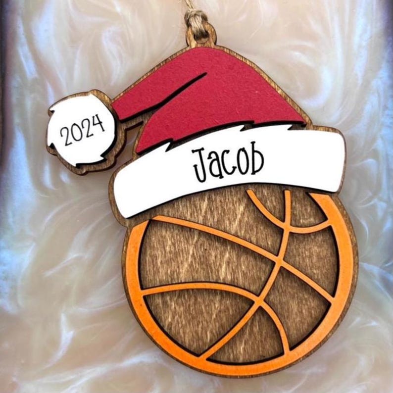 Personalized Lacrosse Ornament | 2025 Lacrosse Santa | Laser Cut | Hand Painted Basketball