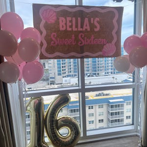 Hand Painted Sweet Sixteen banner with Seashells