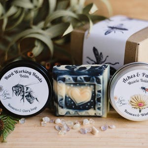 Unisex gift, gift for him, gift box with Muscle balm, Hand balm and charcoal soap. gift for a boy friend Christmas gift image 3