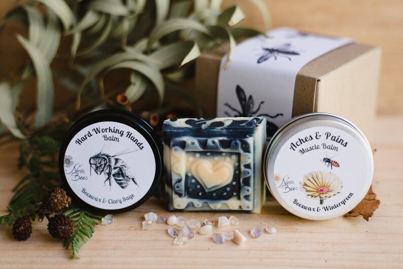 Unisex gift, gift for him, gift box with Muscle balm, Hand balm and charcoal soap. gift for a boy friend Christmas gift image 3