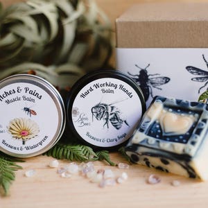 Unisex gift, gift for him, gift box with Muscle balm, Hand balm and charcoal soap. gift for a boy friend Christmas gift image 1