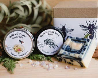 Unisex gift, gift for him, gift box with Muscle balm, Hand balm and charcoal soap.  gift for a boy friend | Christmas gift