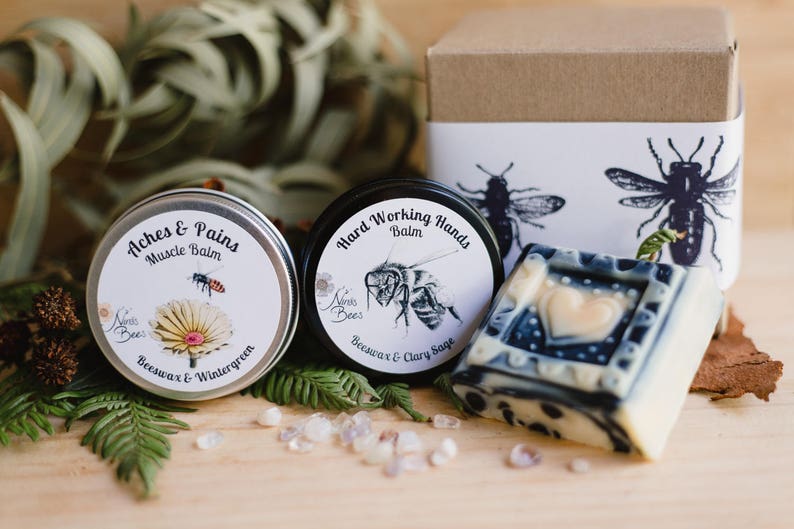 Unisex gift, gift for him, gift box with Muscle balm, Hand balm and charcoal soap. gift for a boy friend Christmas gift image 1