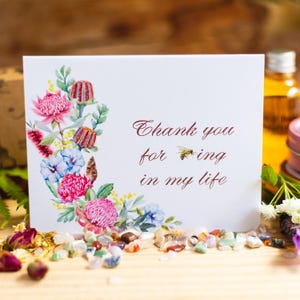 Thank you for being in my life greeting card, Thank you card. Honey bee | Australian native flowers