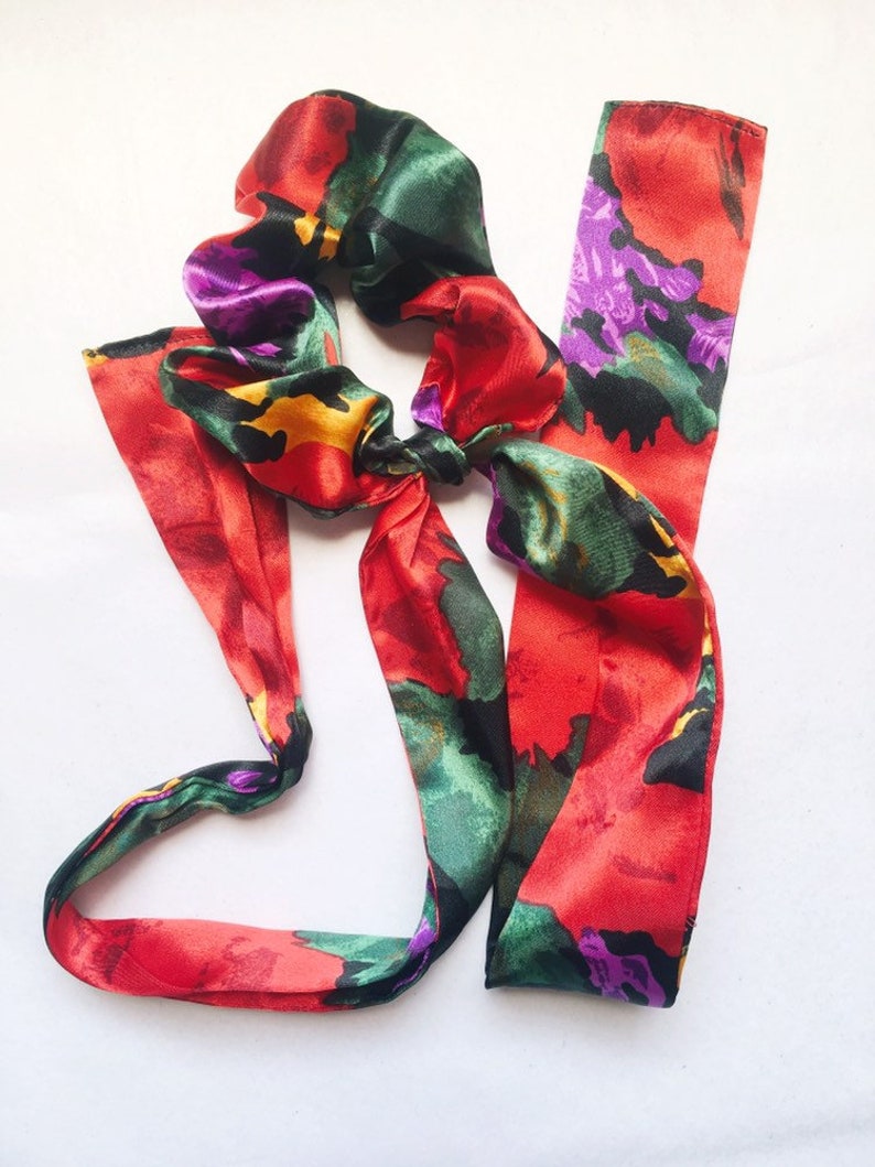 Long Ribbon Scrunchies Red Floral Silk - Etsy