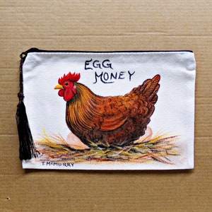 HUEVOS DE DINERO pintados a mano Gallina y huevos sobre lienzo BOLSA con cremallera Estuche para lápices Estuche para cosméticos Cartera de mano Bolso para teléfono Bolso de viaje para juegos Bolsa para dinero