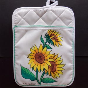 Hand Painted YELLOW SUNFLOWERS Pot Holder with Pocket