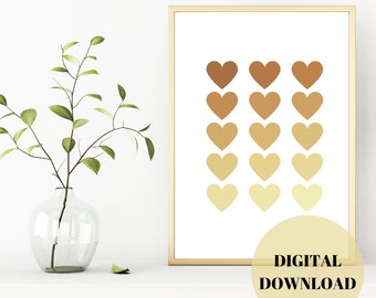 Simple Neutral Gradient Hearts Wall Art | Earthy And Relaxing | DIGITAL DOWNLOAD