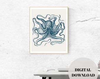 Vintage Octopus prints |  Nautical Art | Octopus Illustration | Sea Life | DIGITAL DOWNLOAD