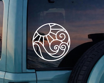 Sun and Waves Ocean Vinyl Decal | Coastal Line Art Sticker | Beach Car Window Decal | Ocean Lover Gift | Minimal Coastal Vinyl