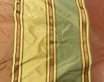 Rust, Gold and Green Satin Weave Stripes On Fine 100% Silk