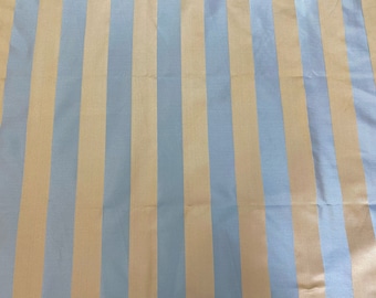 French Blue and Gold Satin Weave Stripes On Fine 100% Silk (2 Yard Minimum)