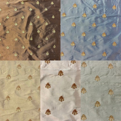 Small Scale French Honey Bee Embroidery shops On Fine 100% Silk Dupioni