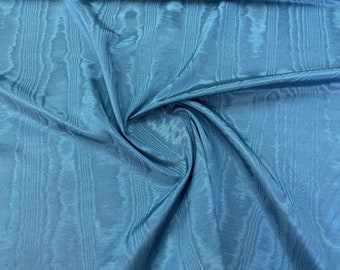 Imported Lustrous Azure Blue Moire On Fine Cotton Blend