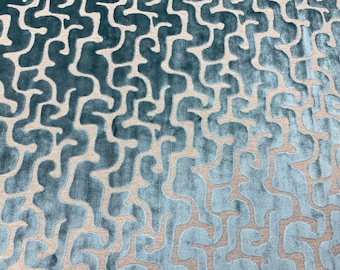 Lustrous Teal Visual Abstract Fine Cut Velvet