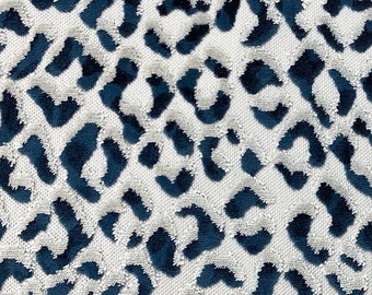 Deep Navy Cheetah Lustrous Fine Cut Velvet, Made In Belgium (2 Yard Minimum)