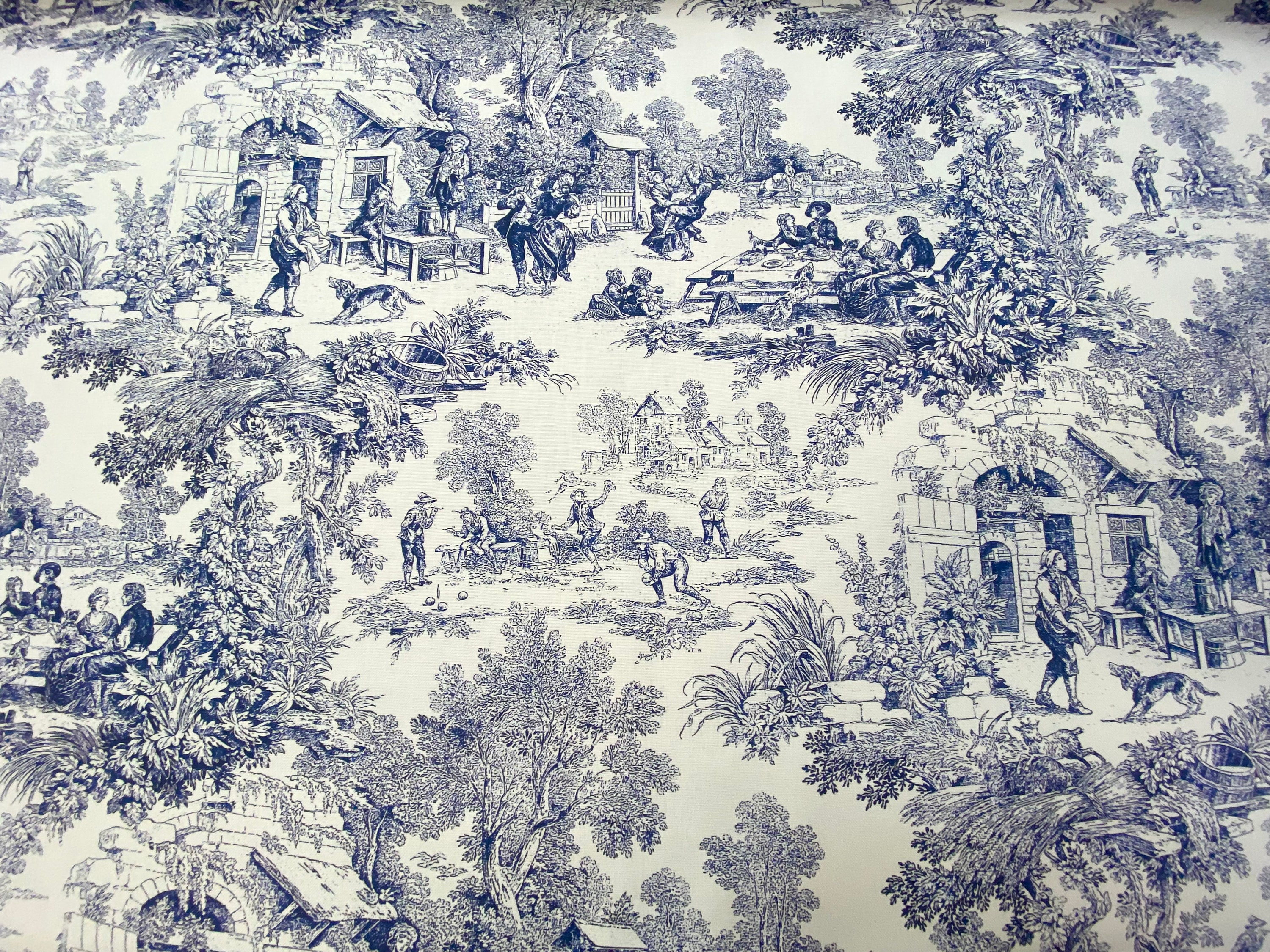 Double Width-classic Blue Toile De Jouy on 100% Organic -  Norway