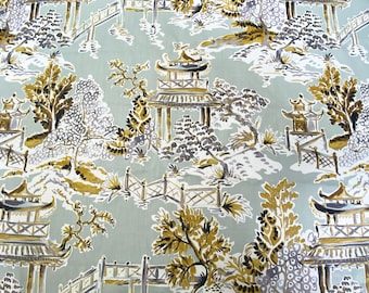 Sky Blue East Asian Chinoiserie Toile On Fine 100% Cotton