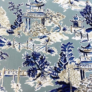 Water Blue East Asian Chinoiserie Toile on Fine 100% Cotton - Etsy