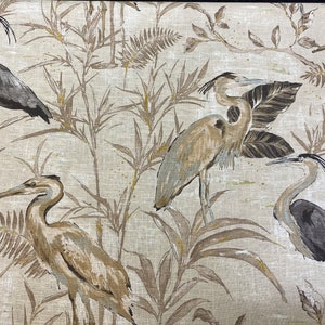 Egret Botanical On Natural (Color) Fine Linen Blend