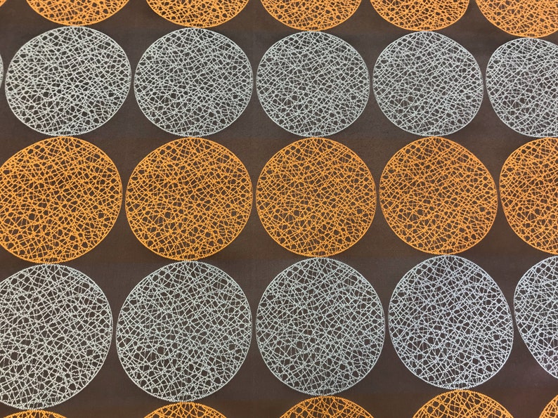 Whole Piece-Blue and Orange Circle Pattern On Brown Cotton Blend 2 Yard Piece
