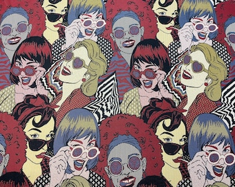 Last Piece-Double Width-Party People #2 On Fine 100% Organic Cotton Jacquard, Made In Spain (1 5/8 Yard Piece)