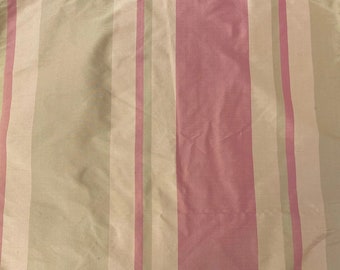 Pink, Green and Beige Stripes On Fine 100% Silk Taffeta (2 Yard Minimum)