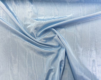 Last Piece-Imported Lustrous Sky Blue Moire On Fine Cotton Blend (1 3/4 Yard Piece)