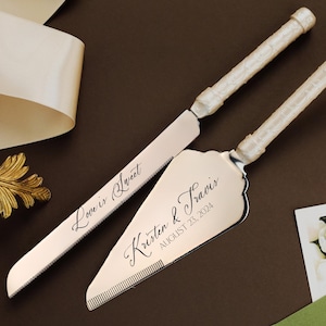 Engraved Cake Server Set Decorarions Wedding Cake Knife Cutter Personalized Cake Cutting Set Servers Anniversary Wedding cutting set