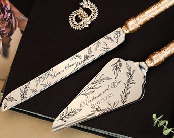 Engraved Cake Server Set Decorarions Wedding Cake Knife Cutter Personalized Cake Cutting Set Servers Anniversary Wedding cutting set