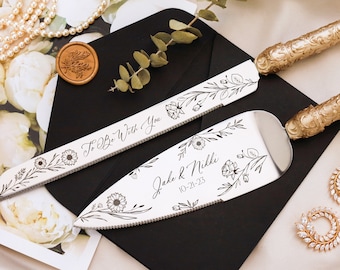 Sunflower cake cutting setwedding Bridal shower gifts for bride 25 th anniversary Gold Cake cutting set engraved Wedding shower gifts
