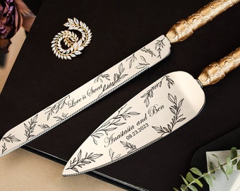 Engraved Cake Server Set rose gold Wedding shower gift Cake Knife Cutter Personalized Cake Cutting Set Engraved cutting set for wedding cake