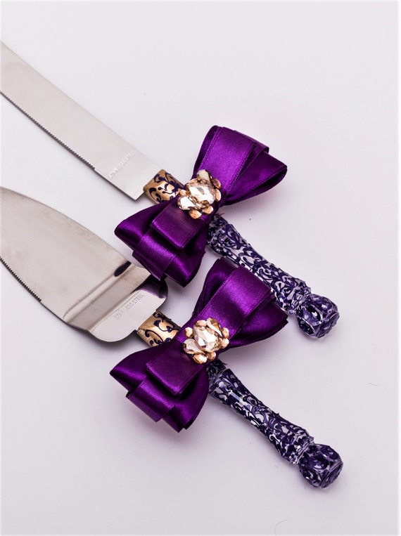  Wedding  Cake  Server Set  gold and purple  Wedding  Cake  Knife  