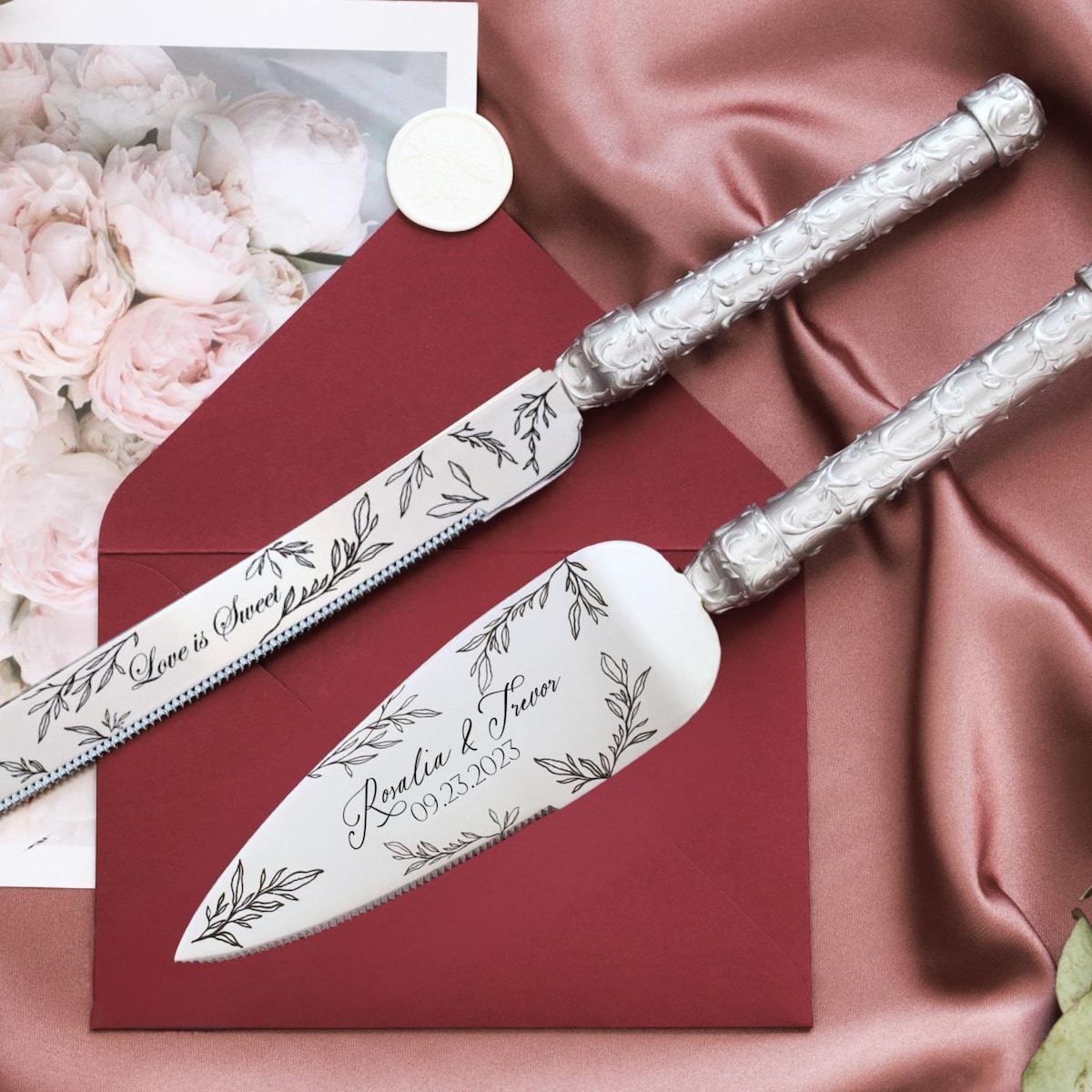 Engraved Cake Server Set Decorarions Wedding Cake Knife Cutter Personalized Cake Cutting Set Servers Anniversary Wedding Cutting Set - Etsy