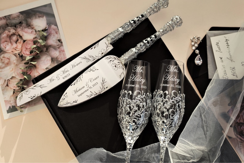 Wedding glasses and cake server set