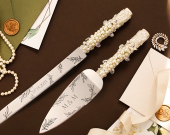 wedding cake cutting set bridal shower gifts anniversary 10th Wedding cake server and knife for bride and groom engraved cake knife set