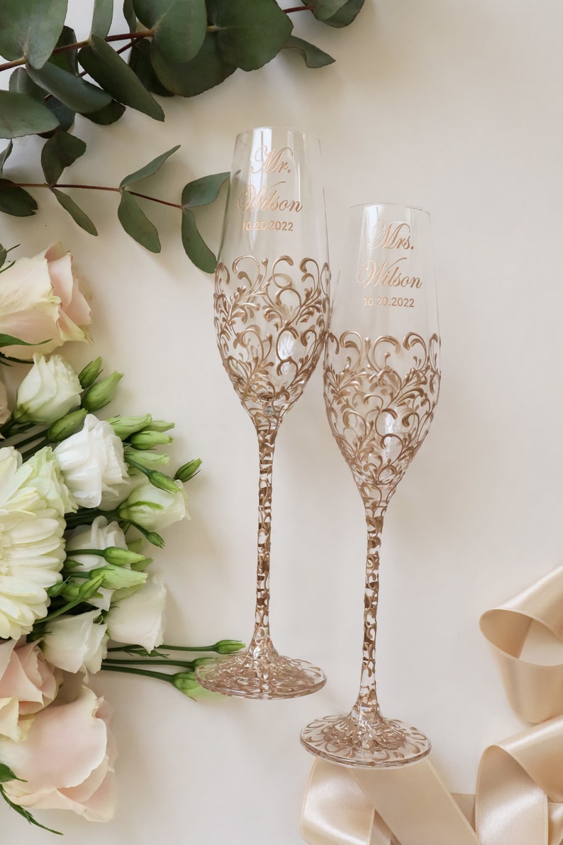 Wedding Champagne Glasses for Bride and Groom Champagne Etsy