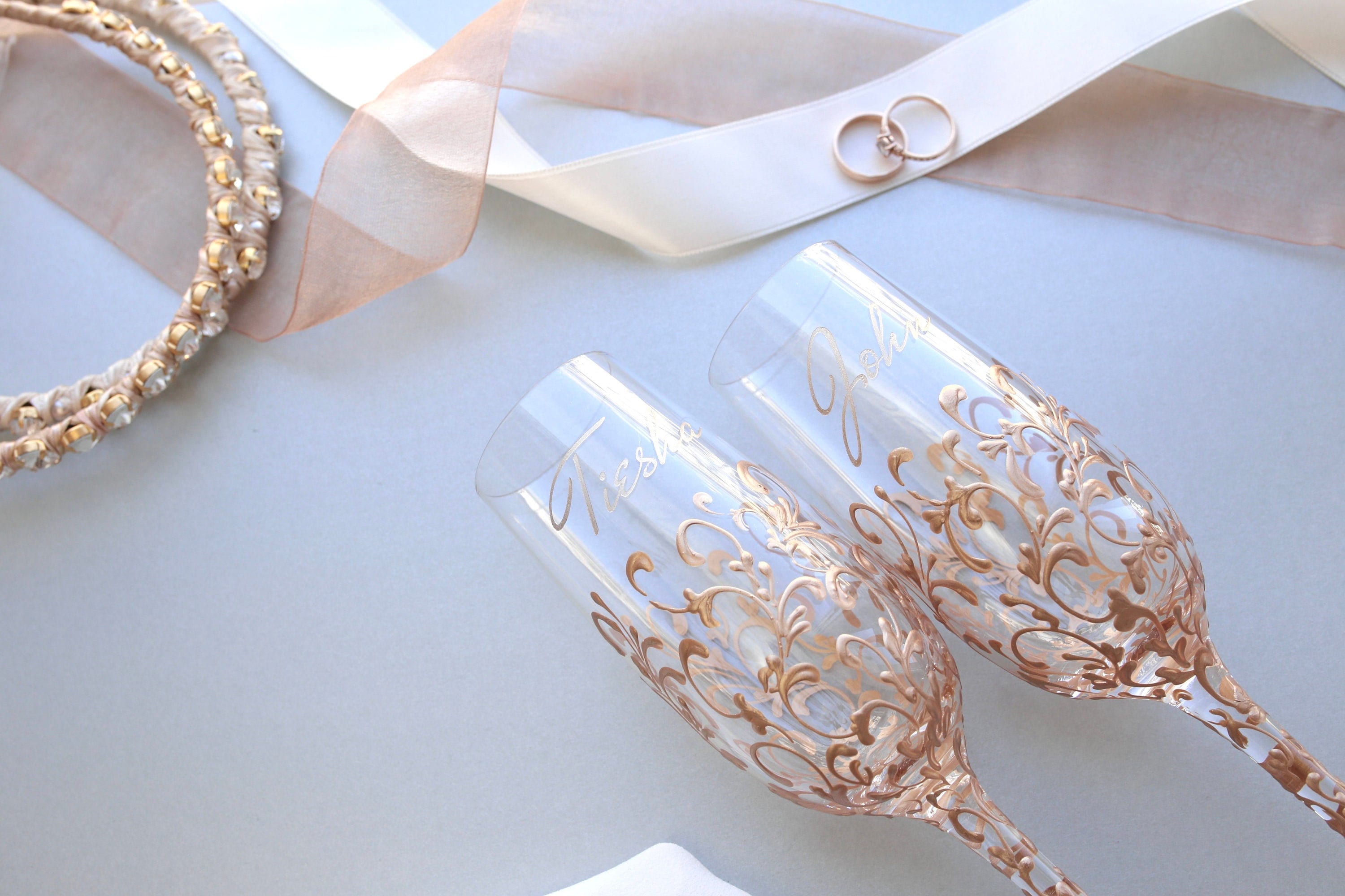 Personalized wedding flutes Gold Toasting flutes champagne Etsy