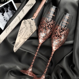 Wedding gifts for bride wedding glasses and cake server set, bridal shower gifts wedding flutes cake cutting set Wedding gifts anniversary image 7